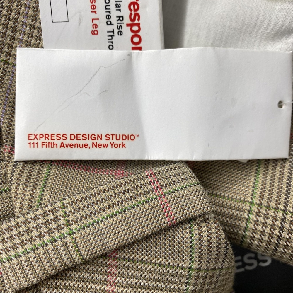 NWT Express Pants Womens 8 Tan Plaid Correspondent Stretch Dress Trouser Office - Picture 12 of 16